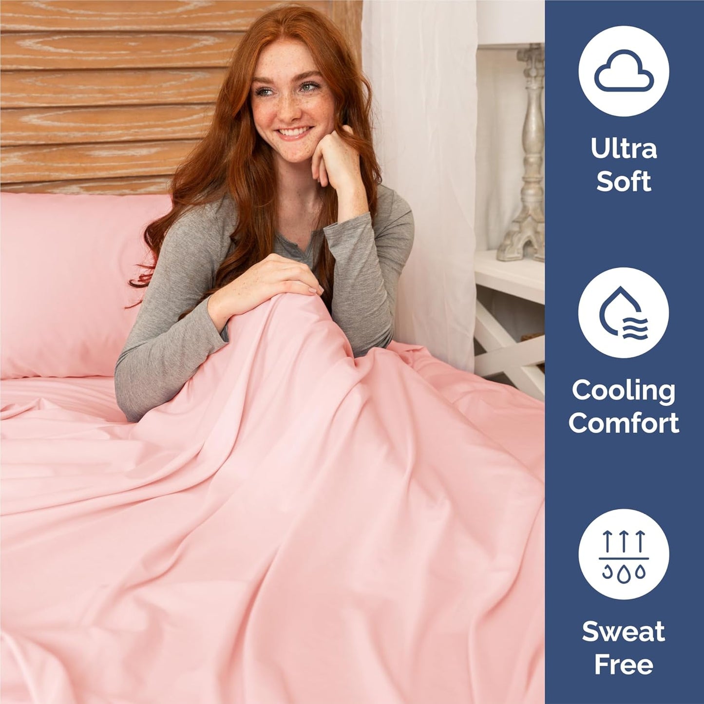 Regine Switzerland Split King Size 5-Piece Sheet Set - Comfy Cooling Bed Sheets - Luxury Hotel Quality - Deep Pockets, Soft, Wrinkle-Free - Oeko-Tex Certified - Baby Pink