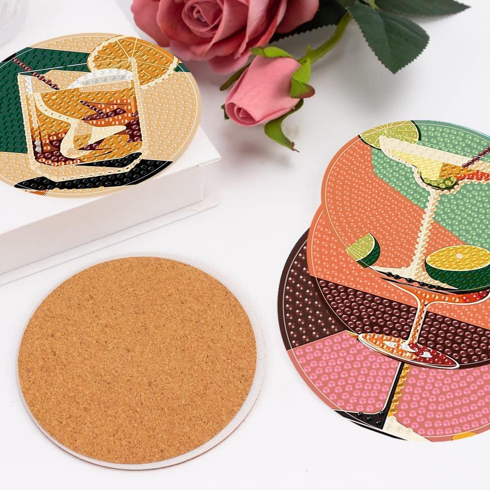 igoodom Diamond Art Coasters Kit, 6 PCS Cocktail Diamond Painting Coasters Kit for Adults with Holder, DIY Mosaic Crafts for Adults 3.9inch