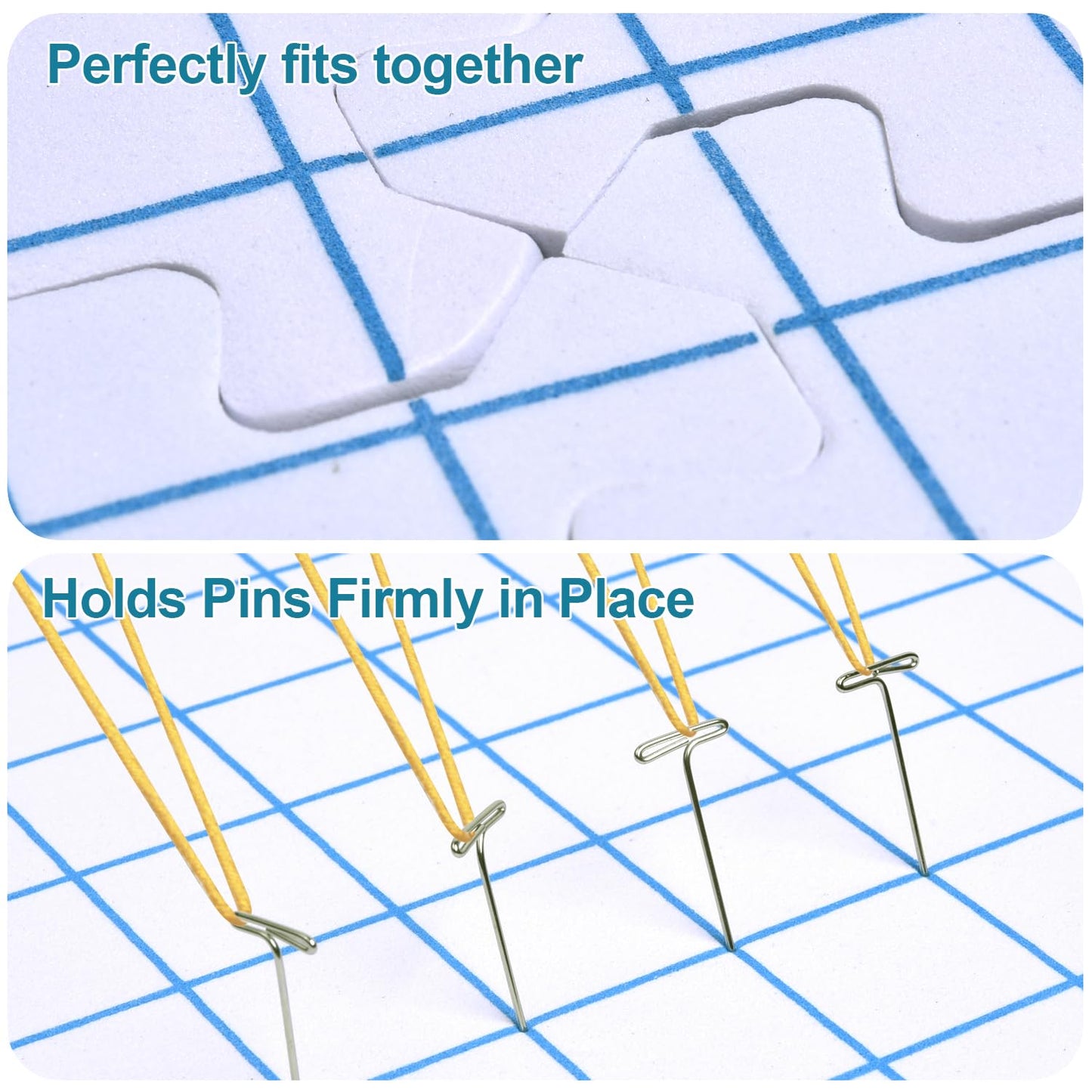 Interlocking Blocking Mats - 4-Pack Blocking Mats for Knitting and Crochet Projects, 12'' W x 12'' L Knitting Blocking Mats with 50 T-Pins