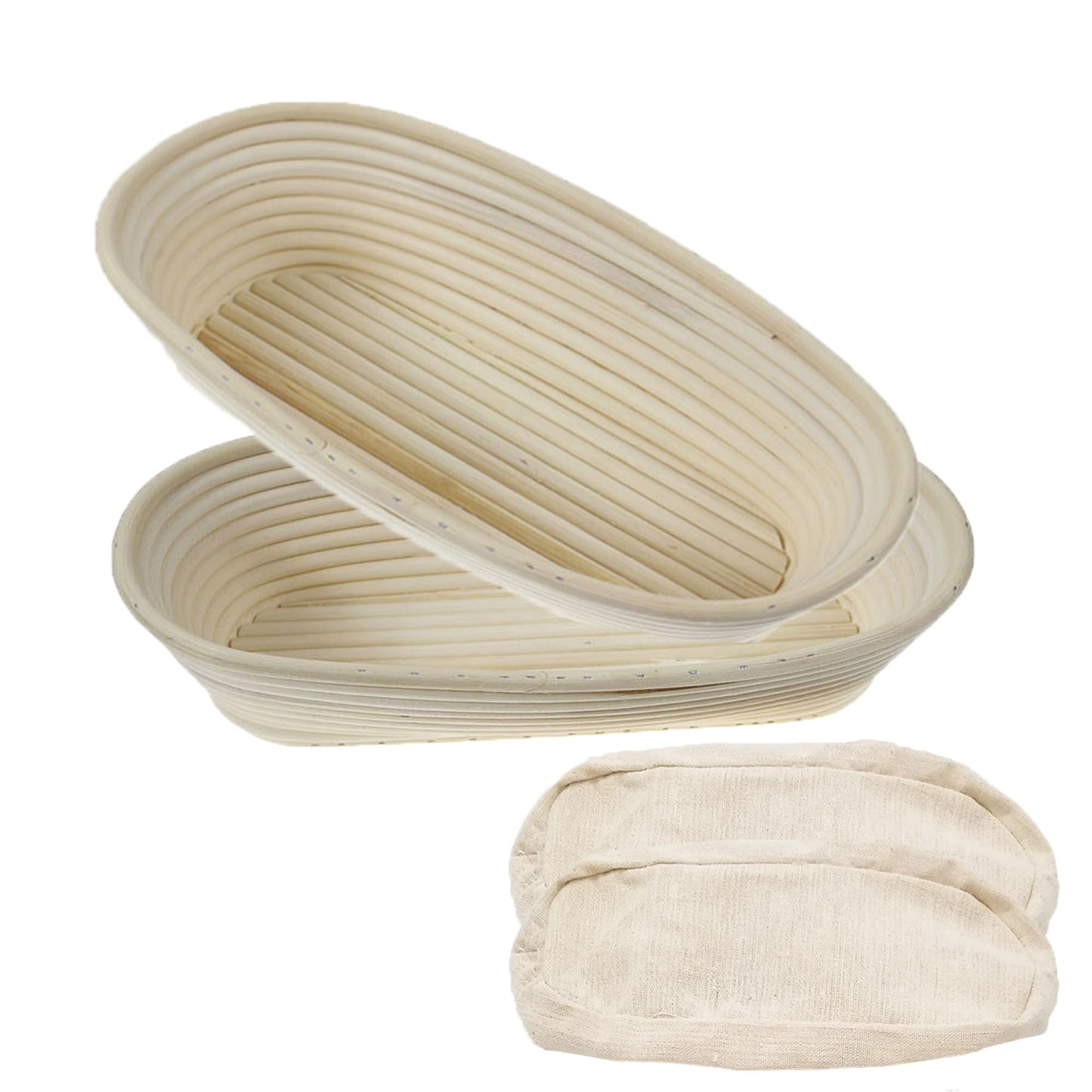 2 Pack 10 Inch Oval Bread Proofing Basket,Banneton Basket Bread Baking Bowl with Linen Liner Cloth, for Professional & Home Bakers Baking