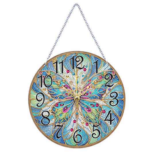 POETRYDRAW DIY 5D Wooden Diamond Painting Clock Kits for Adults Butterfly Art Wall Clock Crystal Rhinestone Diamond Painting by Number Mosaic Art Crafts Home Wall Decor
