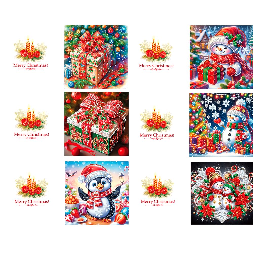 ACSAUMMY Diamond Art Painting Christmas Cards, 12 Pack DIY 5D Diamond Greeting Cards Kits for Adults Diamond Xmas Greeting Cards with Envelopes Gem Christmas Gifts for Families, Friends, Partners