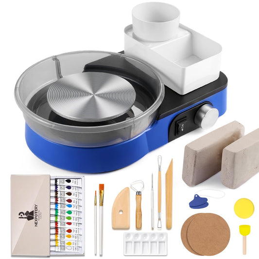 Pottery Wheel for Kids and Beginners - Complete Pottery Set with 6" Turntable with Two-Way Rotation, 2.2lb Clay, Art Supplies Sculpting Tools, Craft Gifts for Kids