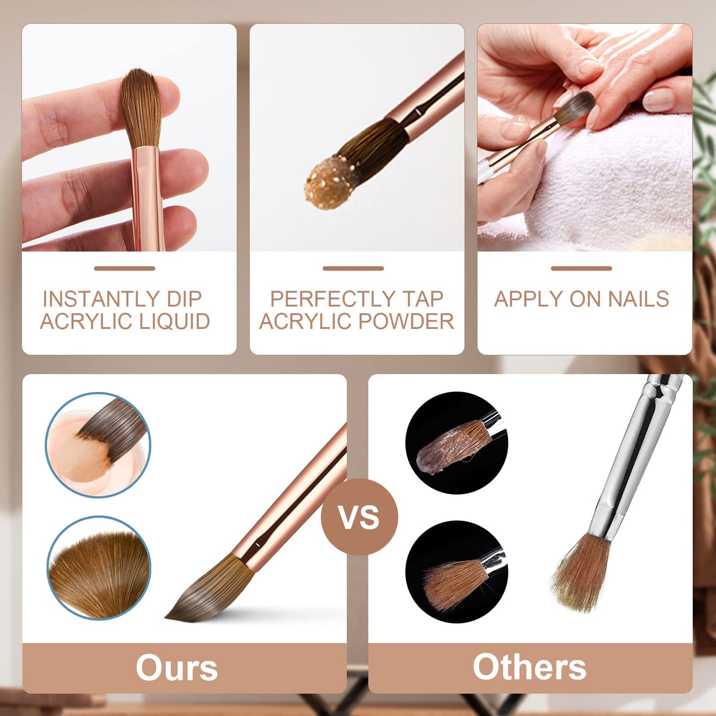 Acrylic Nail Brush Size 8,KEMEISI 100% Pure Kolinsky Nail Art Brushes Sturdy Handle Oval Shaped Acrylic Powder Nail Design Tools for Professional Manicure DIY Home Salon (Gold)