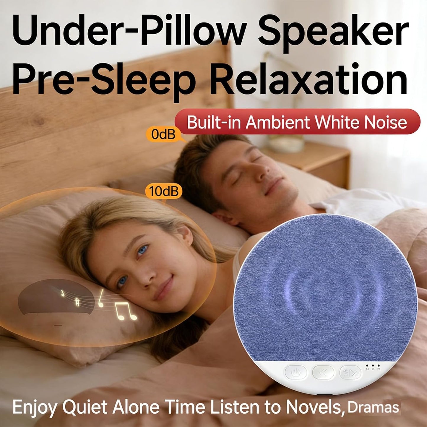 Ultra-Thin Bluetooth Pillow Speaker for Sleeping, Built-in White Noise to Support Sleep, Dual-Mode Speakers Audio