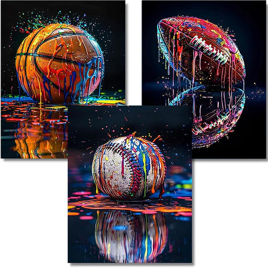 YOLENIXDiamond Art Kits for Adults Beginner,3 Pack Graffiti Sport DIY Modern Diamond Painting Kits 5D Diamond Dots Gem Art Crafts with Tools,Round Full Drill Crafts for Home Wall Decor&Gift-12x16in
