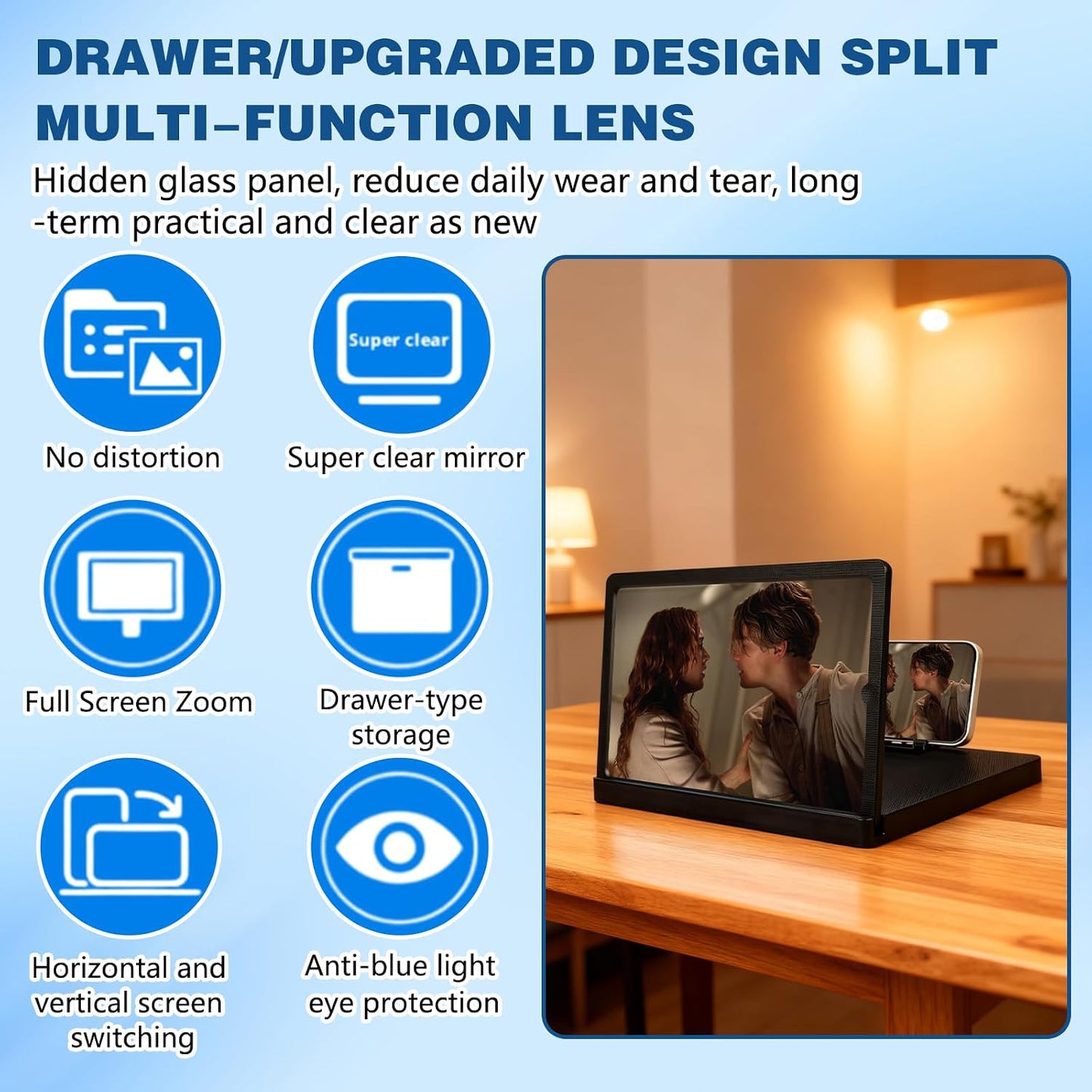 3D (10-Inch) Screen Magnifier for Cell Phone, HD Screen Magnifier Projector Screen Enlarger for Movies, Videos