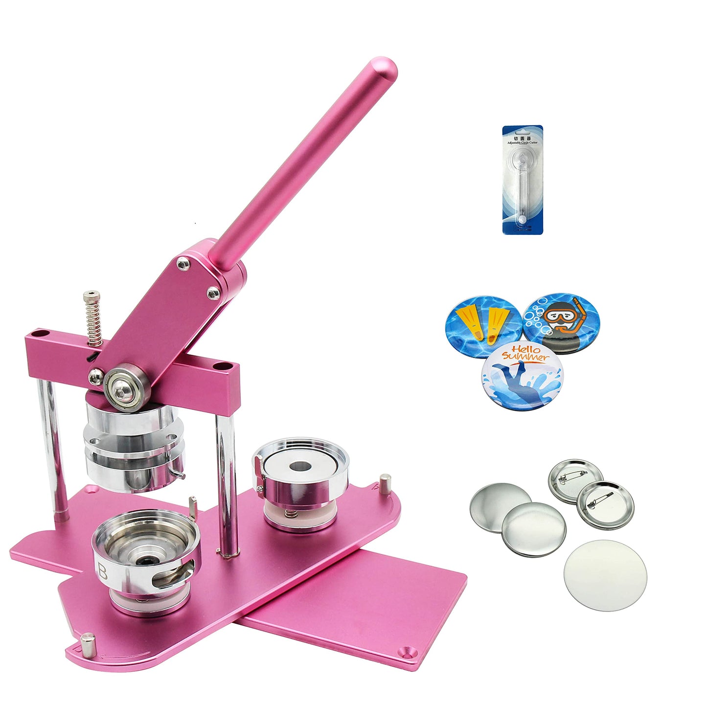 ChiButtons Pro 58mm (2.25") Metric Button Maker B400 Kit | All-Metal Premium Press w/ 100 Parts, Adjustable Cutter & Moulds | Boutique Stores, Event Vendors, Small Business (Pink-New)