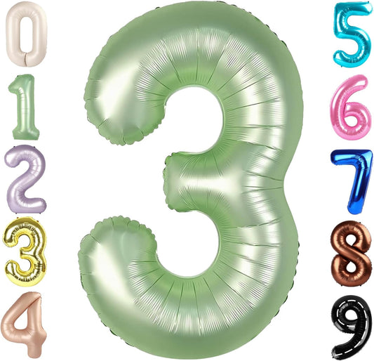 Numbers Balloon - 40 Inch Large Olive Green 3 for Birthday Decor | Perfect for Three-Year-Old Celebrations