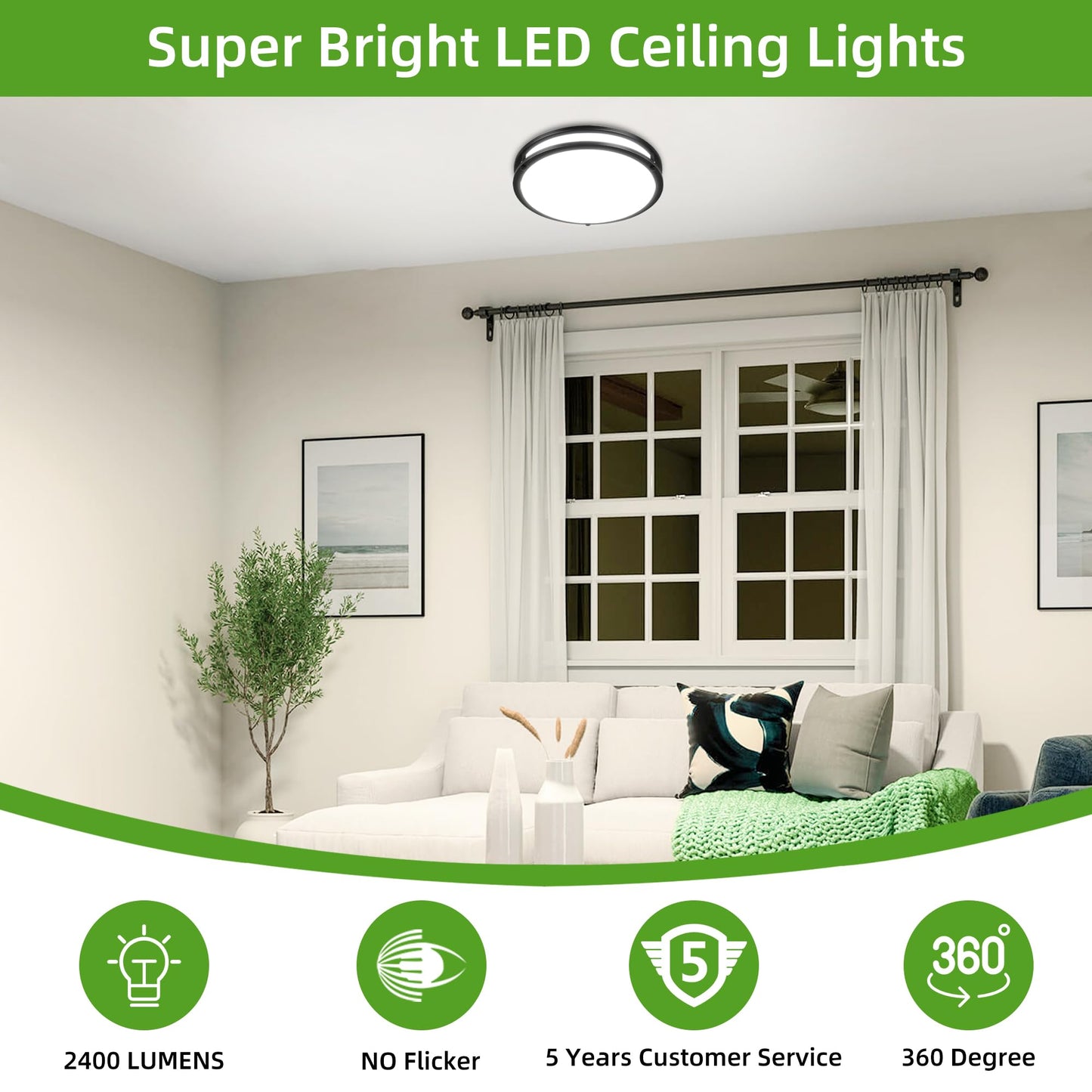Hlite 10inch LED Flush Mount Ceiling Light Fixture, 1600LM, Oil Rubbed Bronze, Model HBCE-10C-OHW5K