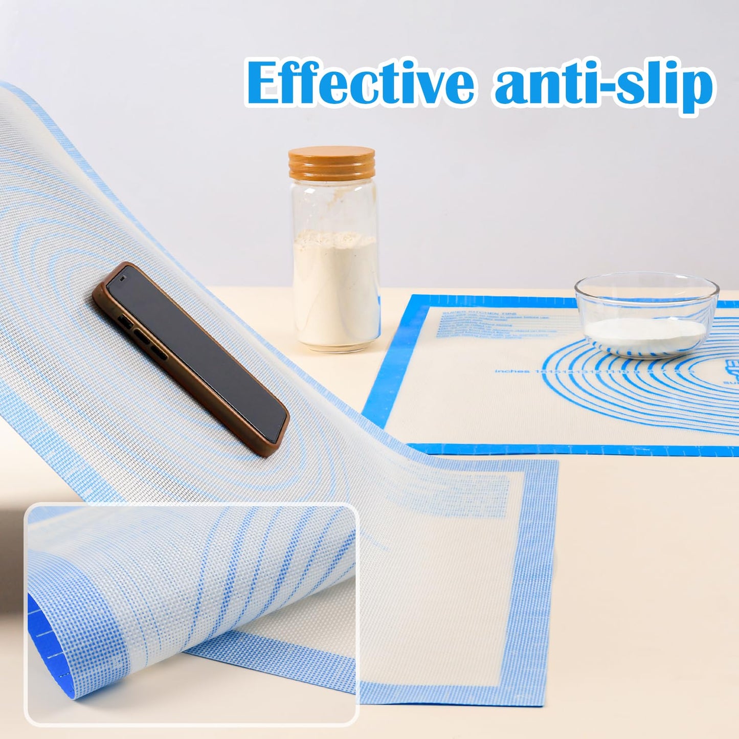 Nonstick Silicone Pastry Mat Extra Large with Measurements 28''By 20'' for Silicone Baking Mat, Counter, Dough Rolling,Fondant/Pie Crust By Folksy Super Kitchen (20×28, Blue)