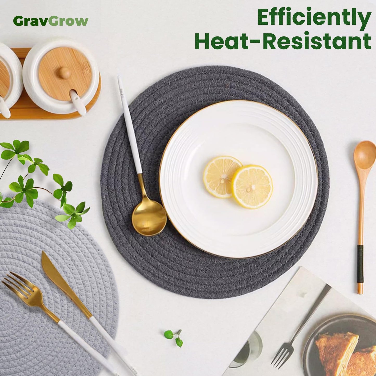 GravGrow 10 Inch Trivets for Hot Dishes, Large Trivets for Hot Pots and Pans, Thicken Heat Resistant Round Place Mats Woven Table Mats, Boho Placemats for Kitchen Dining Table, 4 Pcs
