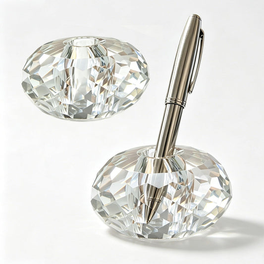 Jeejunye Crystal Pen Holder 2 Pack, 2.36 Inch Single Hole Pen Stand, Light Refracting Desktop Organizer for Fountain Pen, Makeup Brush, Wedding Guest Book, Home Office Desk Decor