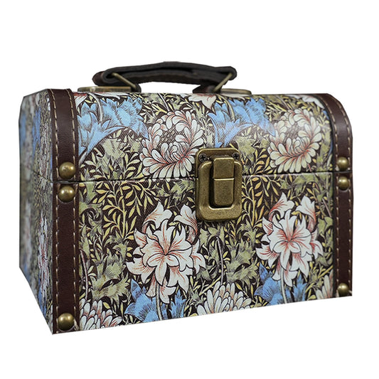 XIAOAIKA Vintage Decorative Storage Box with Handle, Retro Floral William Morris Keepsake Organizer Chest for Jewelry, Trinkets, Gift Packaging and Home Decor, 7 x 5.6 x 4.7 Inch