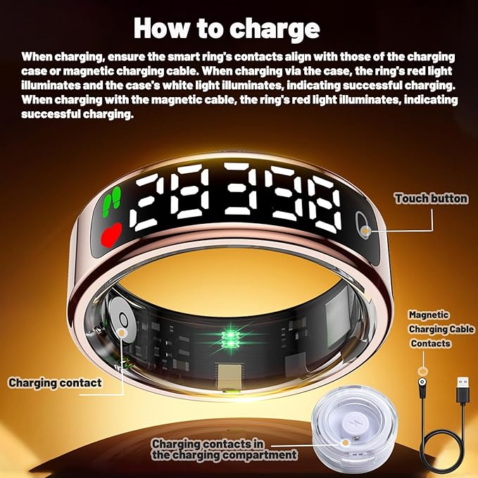 Smart Health Ring for Women Men, Smart Ring Fitness Tracker for iOS Android, Heart Rate, Blood Oxygen, Blood Pressure, Sleep Monitoring,5ATM Waterproof, No Subscription Fee (Gold, 11#)