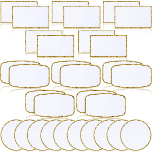 30 Pieces Sublimation Patches Fabric Iron-on Blank Patches 3 Shapes Repair Embroidery Sublimation Blank Hat Embroidery for DIY Crafts, Caps Clothes Shoes Bags Backpacks Uniforms(Gold Frame)