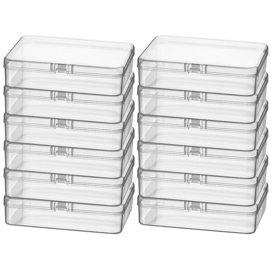 Thintinick 12 Pack Rectangular Clear Plastic Storage Containers Box with Hinged Lid for Beads and Other Small Craft Items (4.5 x 3.3 x 1.1 inch)