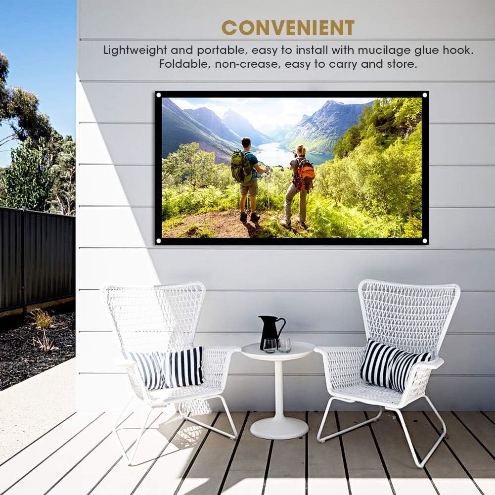 VBESTLIFE 72 inch 16:9 Thicken Portable Non Crease Foldable Projection Screen Soft White Polyester Projector Curtain