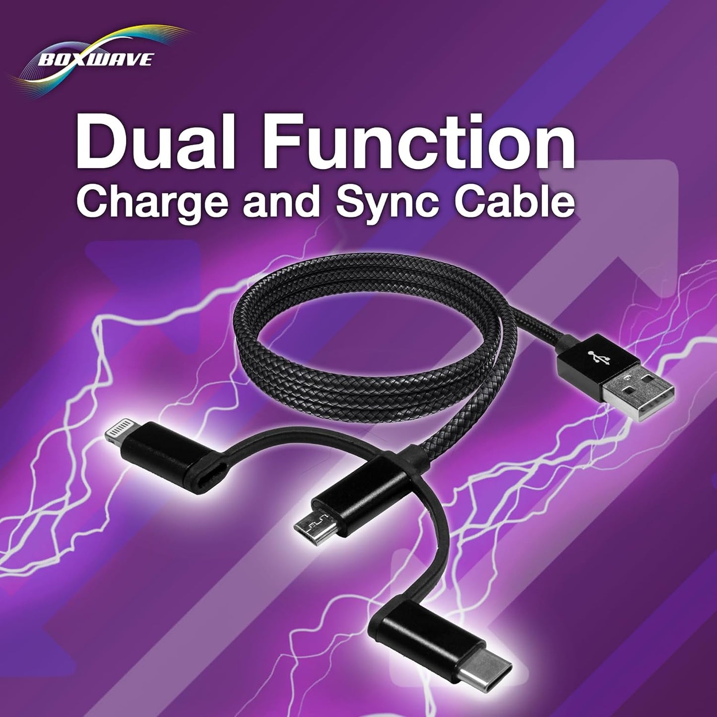 BoxWave S7 MP3 3-in-1 Cable Compatible with QNGEE Portable Player - AllCharge Cable - Jet Black