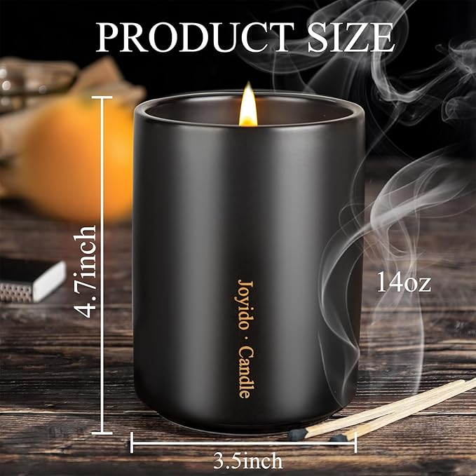 14OZ Oud & Sandalwood Scented Candle - Aromatherapy Candles with Lid - Soy Candles for Home Scented - Luxury Ceramic Jar Candles for Bedroom Kitchen Home Decor, Housewarming Party (Black)