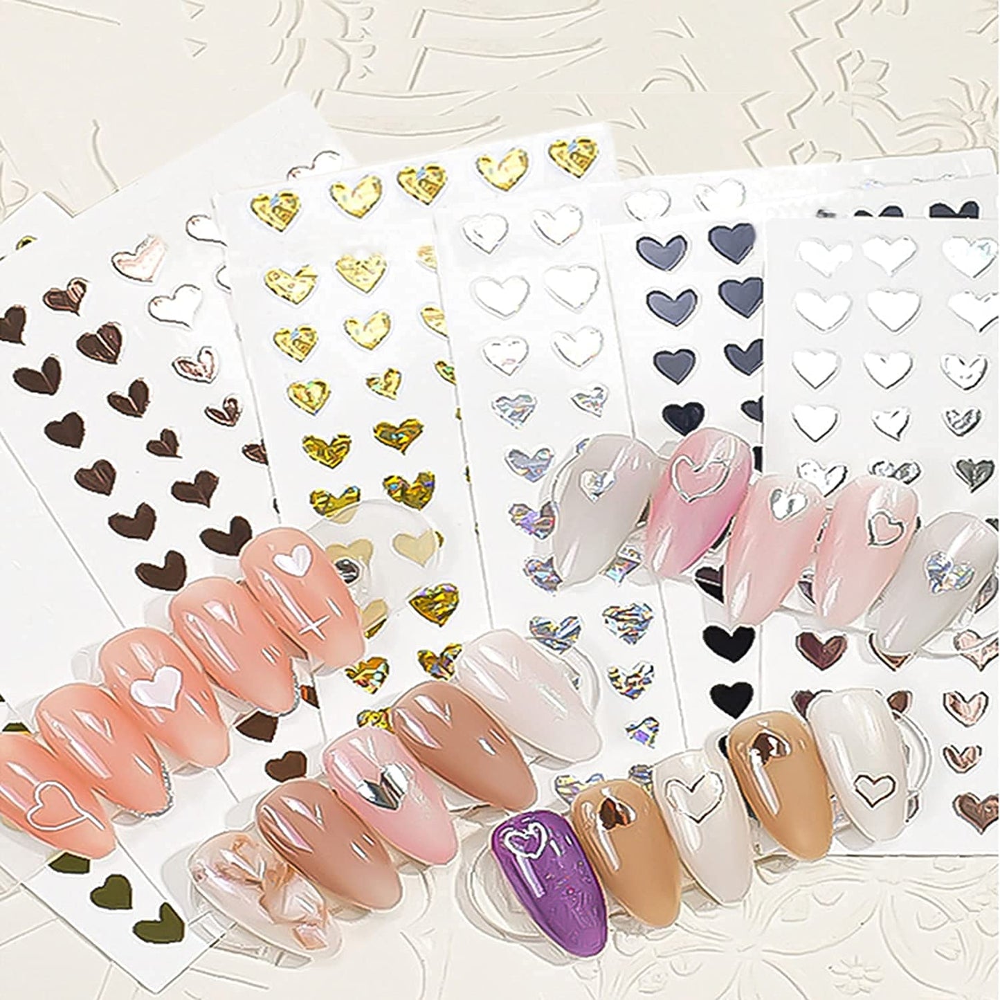 8 Sheets Heart Nail Art Stickers with 8 Sheets Abstract Nail Art Stickers