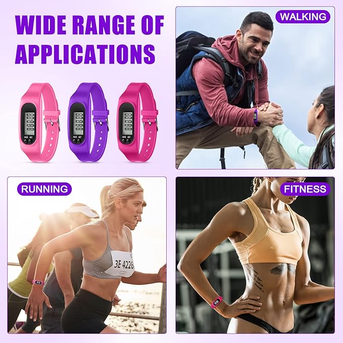 Geyoga 24 Pcs Pedometer for Walking Steps and Miles Pedometer Watch Silicone Steps Tracker Running Bracelet Ankle Step Counter for Calorie Burning and Step Counting