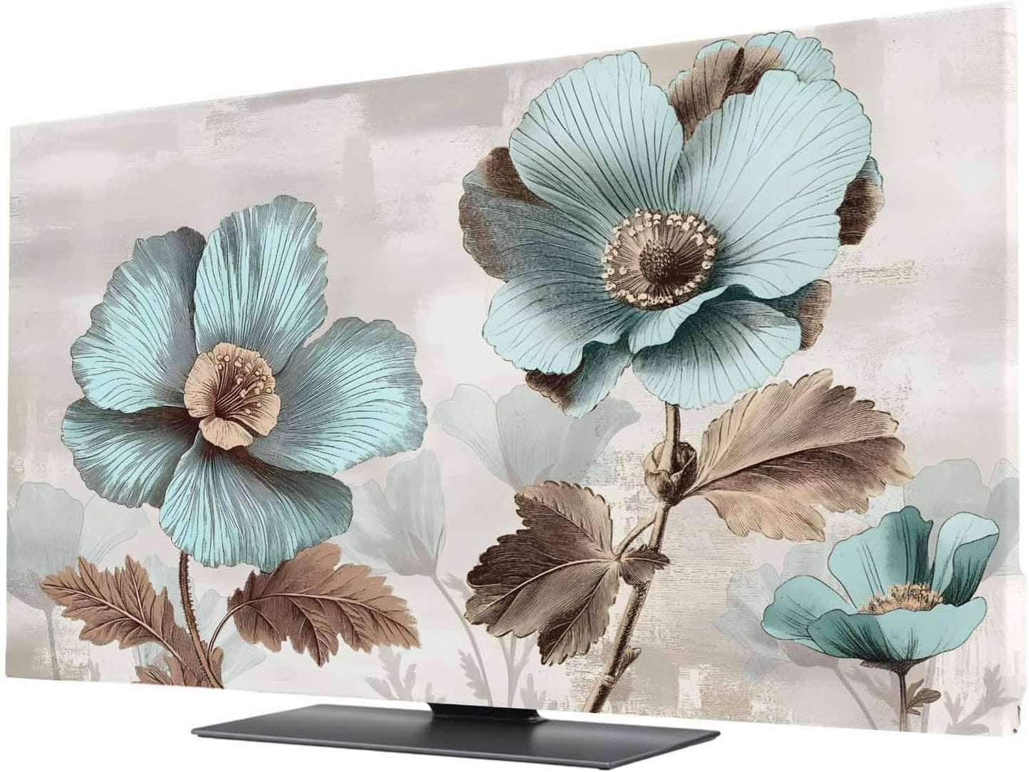 Singingin 65 Inch, Blue Broccoli TV Dust Cover Farmhouse Rustic Floral Retro Brown Botanical Computer Monitor Cover