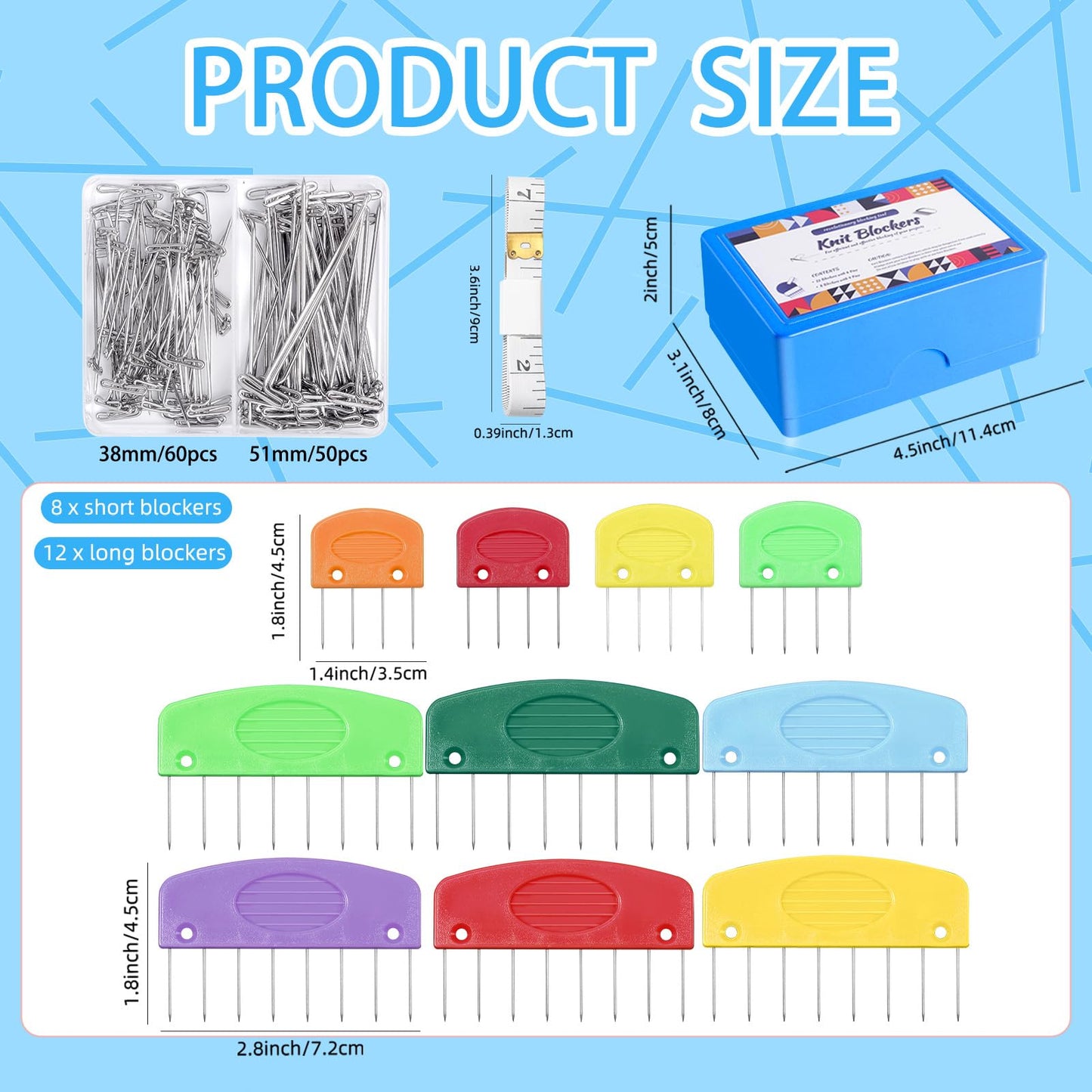 Tatiwoo 130 Pcs Knit Blockers and Combs for Blocking - Rainbow Knitting Blocking Combs Pins for Crocheting, Knitting Block Pin Tool for Block Mats