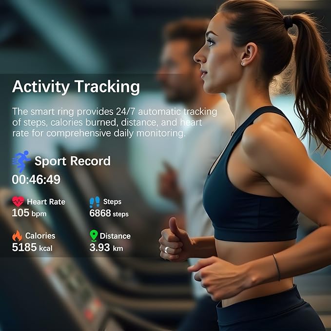 Smart Health Ring for Women Men, Fitness Tracker Ring with Heart Rate, Blood Oxygen, Sleep Tracker, Step Tracker, No Subscription Fee, IP68 Waterproof Smart Ring for iPhone & Android (Silver, 7#)