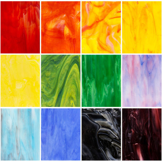 Adrattnay 12 Sheets Opaque Stained Glass Sheets 6 x 4 Inch, Iridescent Mixed Colors Stained Glass Supplies for Window Arts, Mosaic Tiles Crafts, DIY Home Glass Decor & Suncatchers