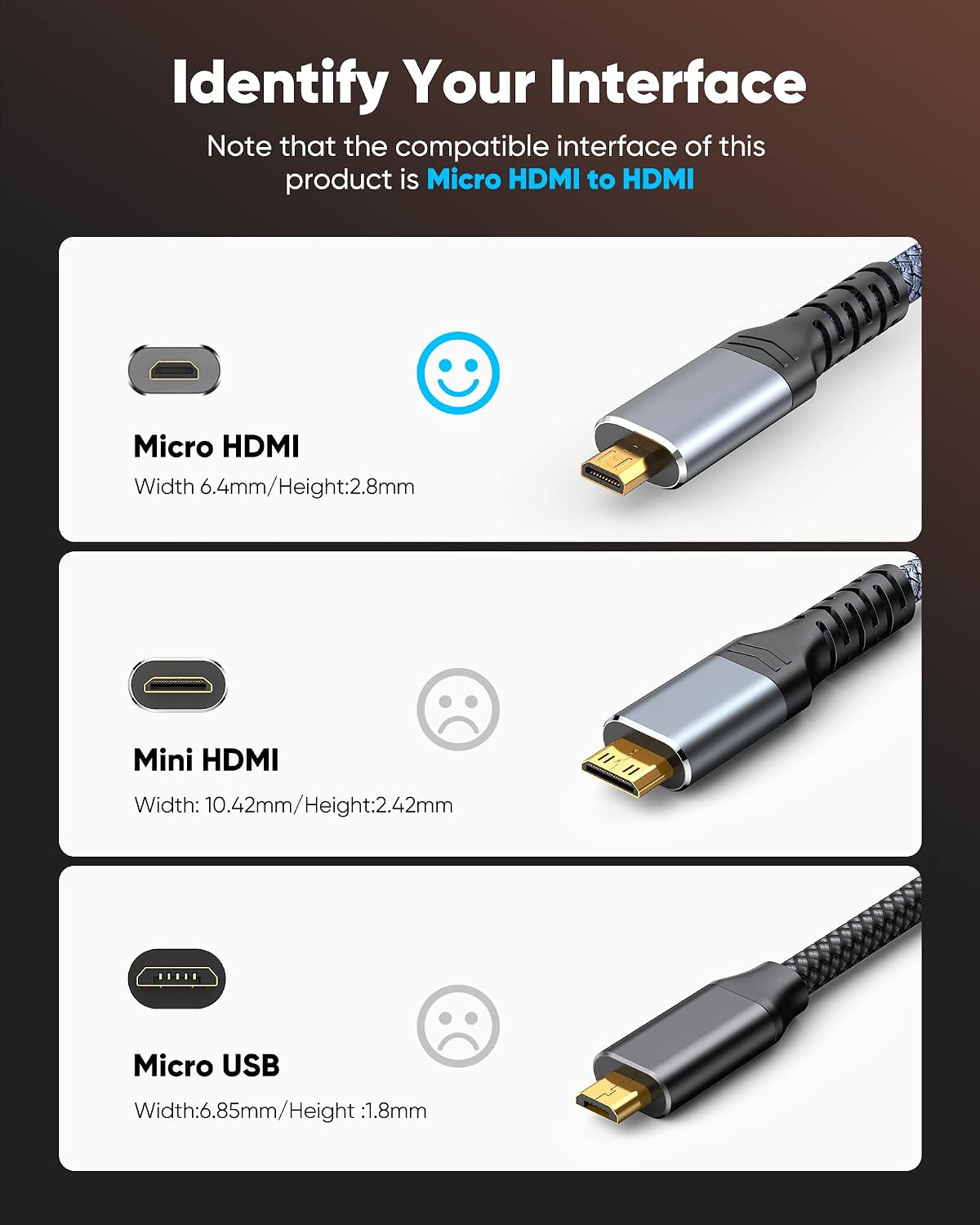 4K 10 4K@60Hz, Highwings Micro HDMI to HDMI Cable FT, Micro HDMI Cord HDR Compatible for DSLR Camera, Raspberry Pi