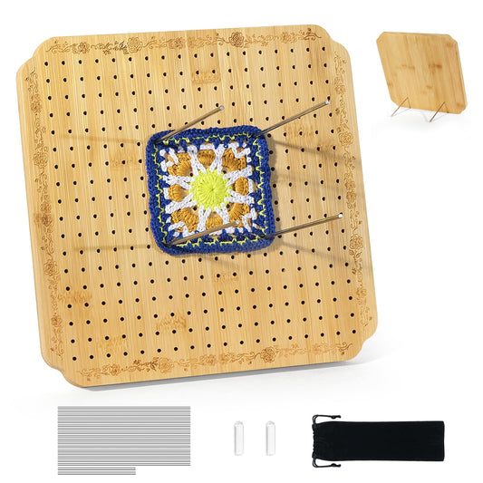 Crochet Blocking Board Wooden Granny Square for Crochet Projects Square Board Crocheting Accessories Gifts for Crocheters (Wood, Medium)