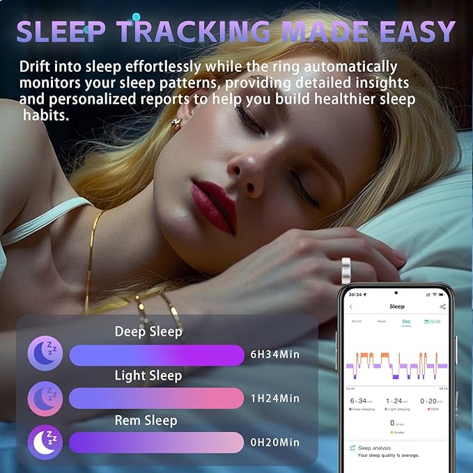 Smart Ring for Women ??Fitness Tracker Ring with Heart Rate, SpO2, Blood Pressure, Sleep Monitoring, Step & Calorie Counter, No Subscription Fee, iOS & Android Compatible (Silver, 13)