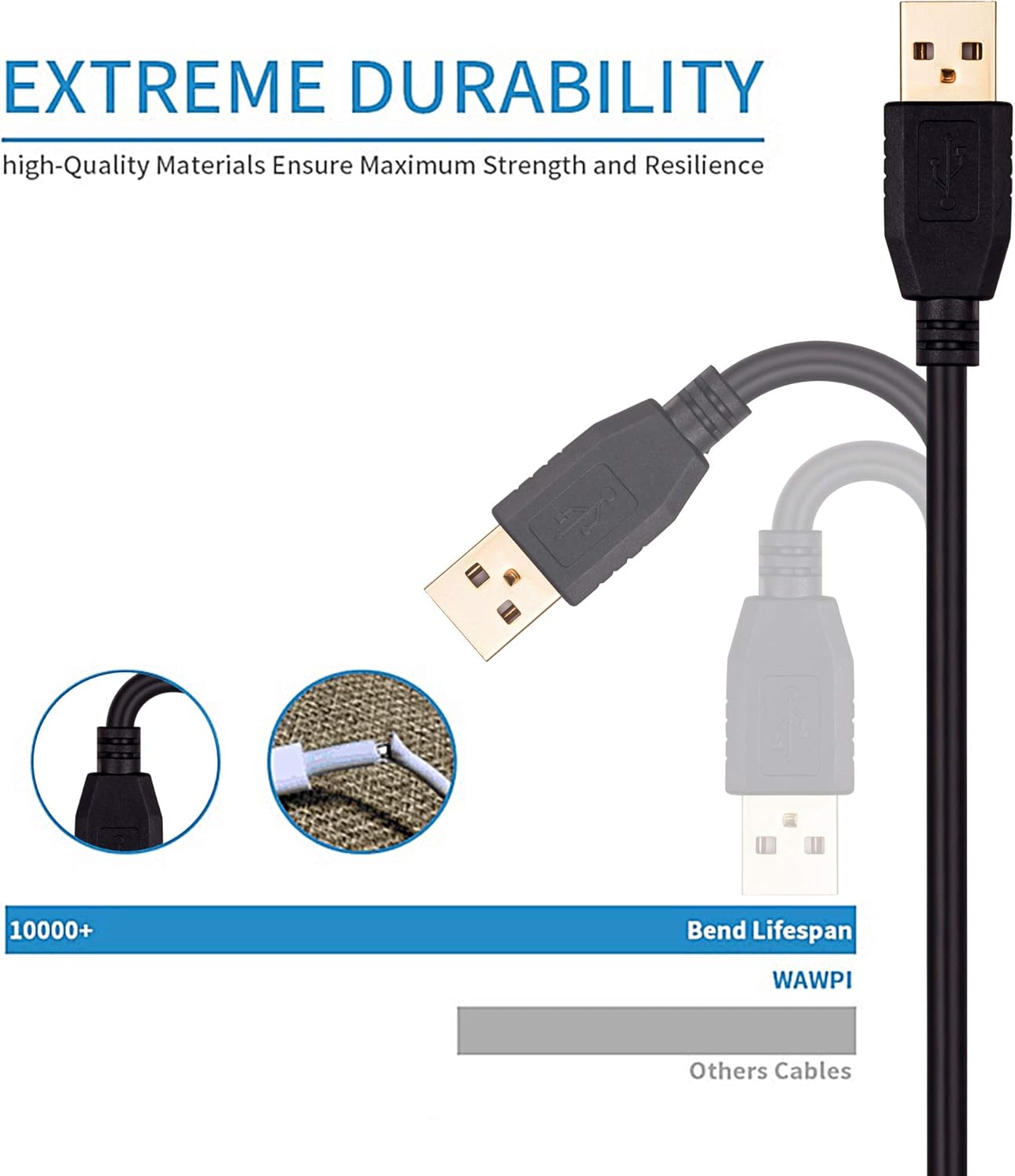 50Ft, Cameras(15M/50Ft) Tan QY USB A to A Male Cable Double End USB Cord with Gold-Plated Connector for Hard Drive