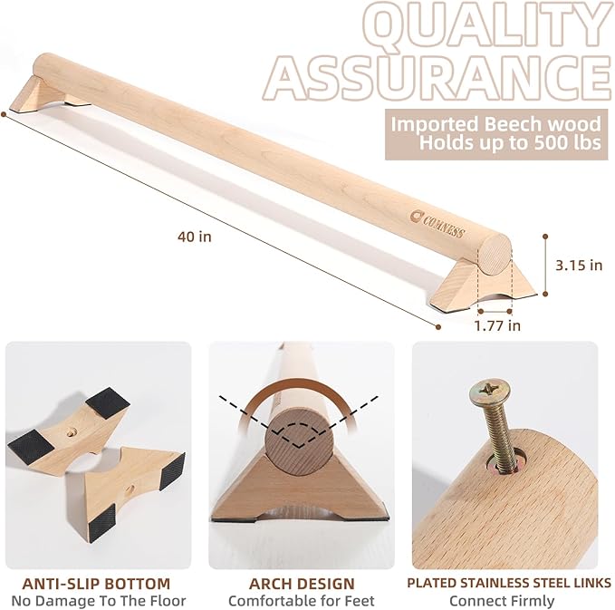 Versatile 40 Inch Beech Wood Balance Beam for Home Use - Enhance Balance, Ankle Strengthener Foot Exerciser for Sprained, Physical Therapy Purposes for Plantar Fasciitis Relief