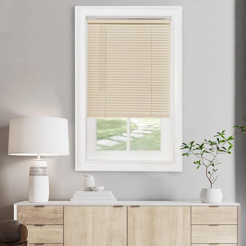Achim Home Decor Cordless Mini Blinds - Light Filtering, 64" Width x 64" Length, Alabaster Finish