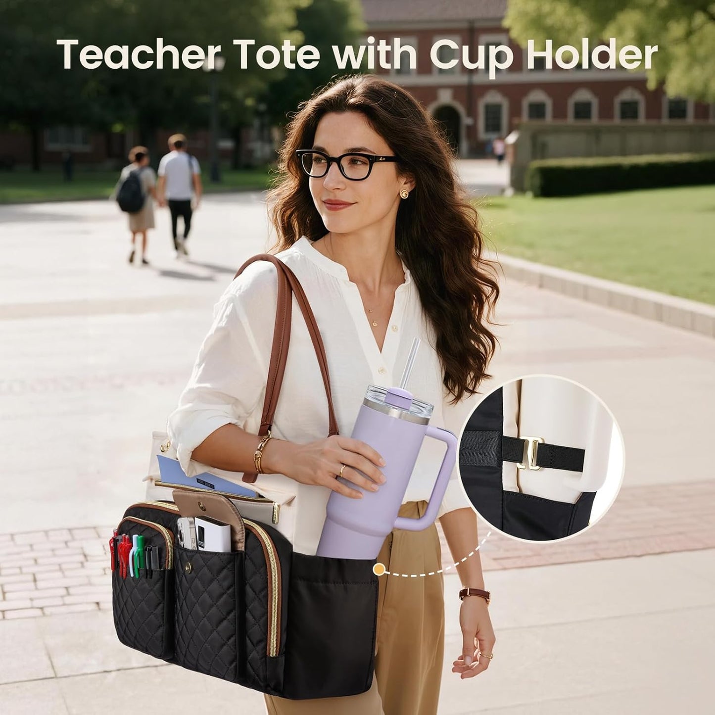 LOVEVOOK 17.3 Inch Tote Bag with Large Cup Holder, Work Tote Bags for Women, Large Capacity Teacher Tote with Multi