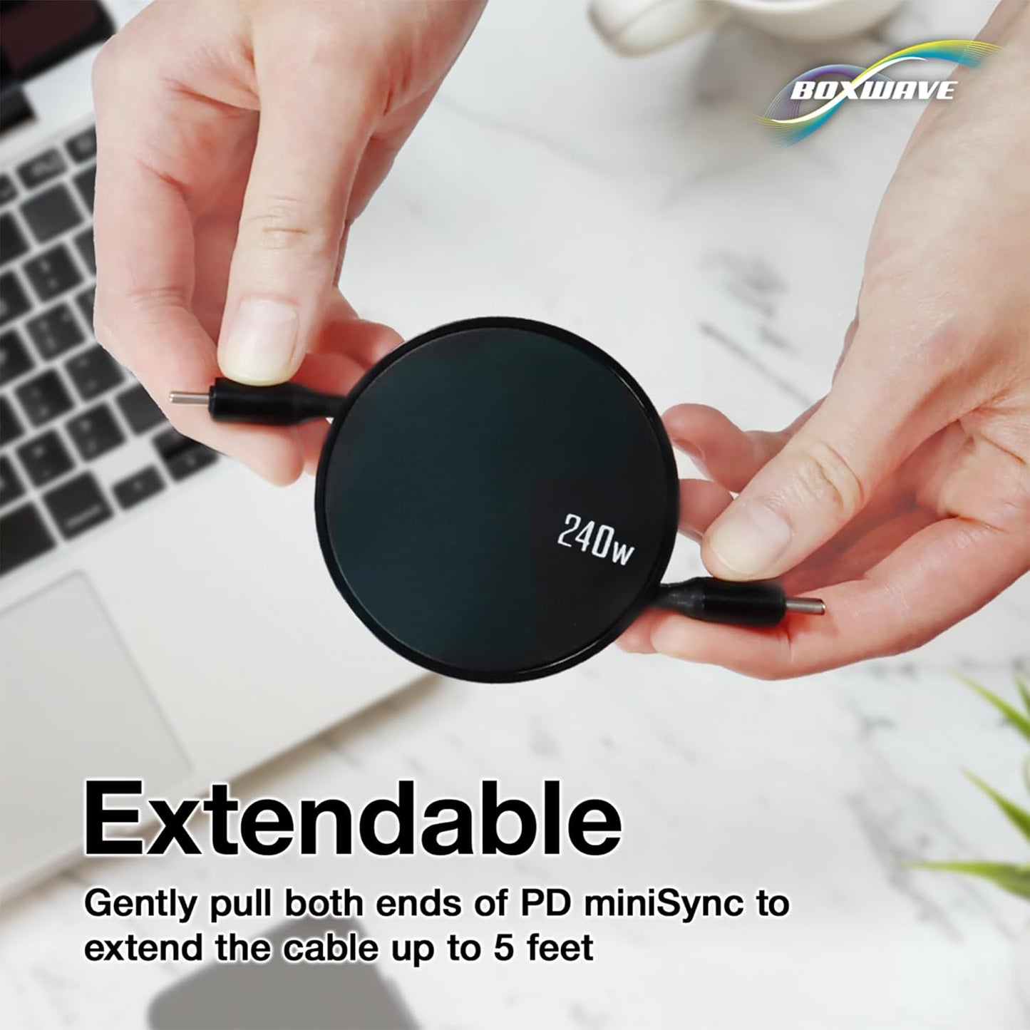 BoxWave M3 MP3 (240W), 240W Cable Compatible with MECHEN Touchscreen Player - PD miniSync Retractable PD Portable USB