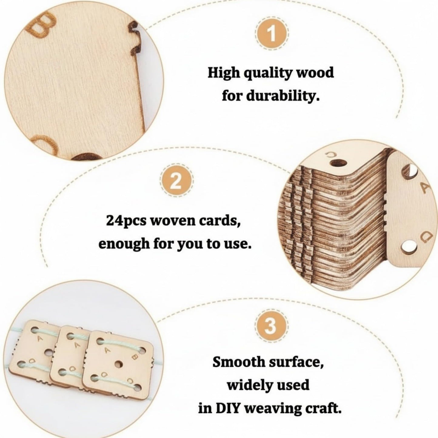 24 pcs 1.8 Inch Square Wooden Weaving Cards with 5 Holes, Tablet Weaving Loom Supplies & Tools for Inkle Loom, Handmade Knitting DIY Craft Projects
