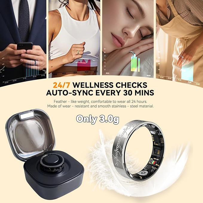 Ultra Smart Ring for Women Men,Health Fitness Tracker with Sleep/Blood Pressure/Oxygen Monitoring, Heart Rate & Activity Tracking,IP68 Waterproof, 5+Day Battery,No Subscription Fee 1-Silver 7