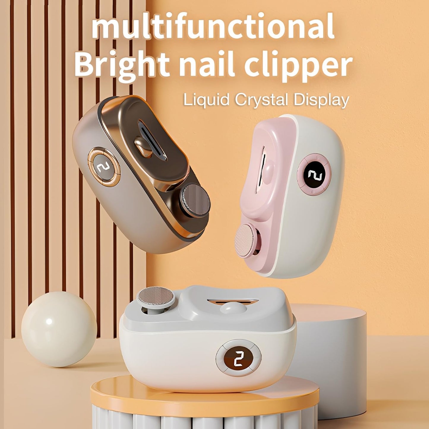 3-in-1 Automatic Electric Nail Clippers with Display, LED Light & Storage Toenail Clippers, Polishing Smart Electric Nail Trimmer, 3 Speeds Nail Cutter for Seniors, Men, Adults Pink