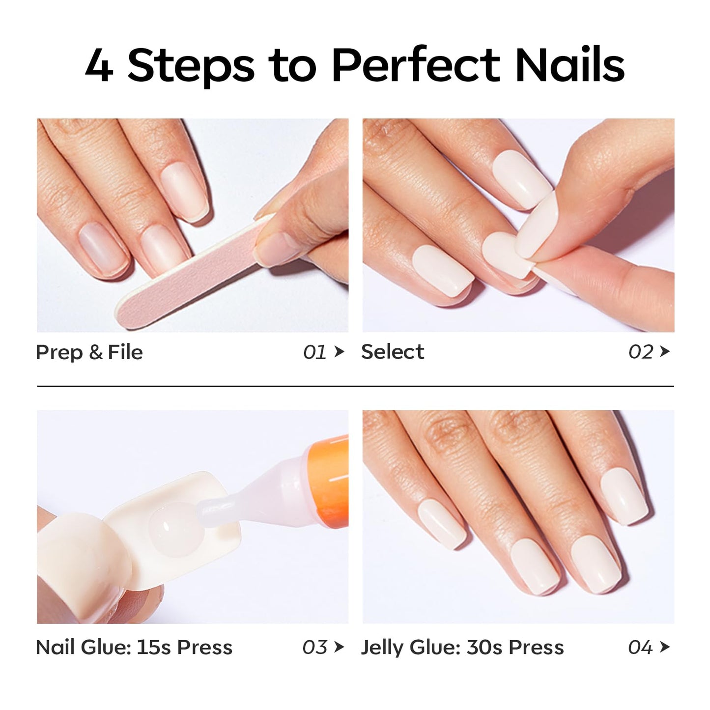 Modelones Extra Short Press on Nails, Peach Jelly Semi-Transparent Squoval Fake Nails, Reusable Nail Kit with Nail Glue Adhesive Tabs Mini Nail File, Nails Press Ons 32Pcs 16 Sizes, Women Girl Gift