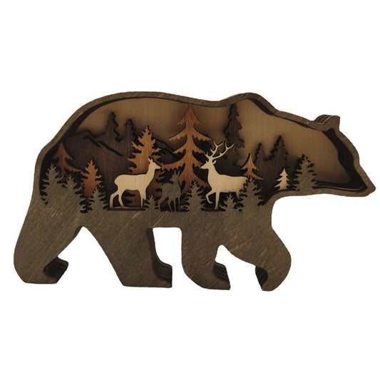 alblinsy Forest Animal Rustic Desk Art Decor Wooden Farmhouse Table Decoration, Cabin Decor, Rustic Nursery Decor Mountain Decor for Bedroom Living Room (Bear)