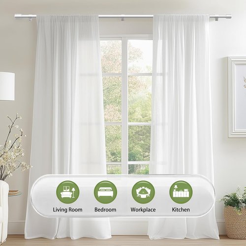 Adjustable Silver Curtain Rods by [Brand Name] - 30-120 Inch, Perfect for 30-114 Inch Windows | 2 Pack