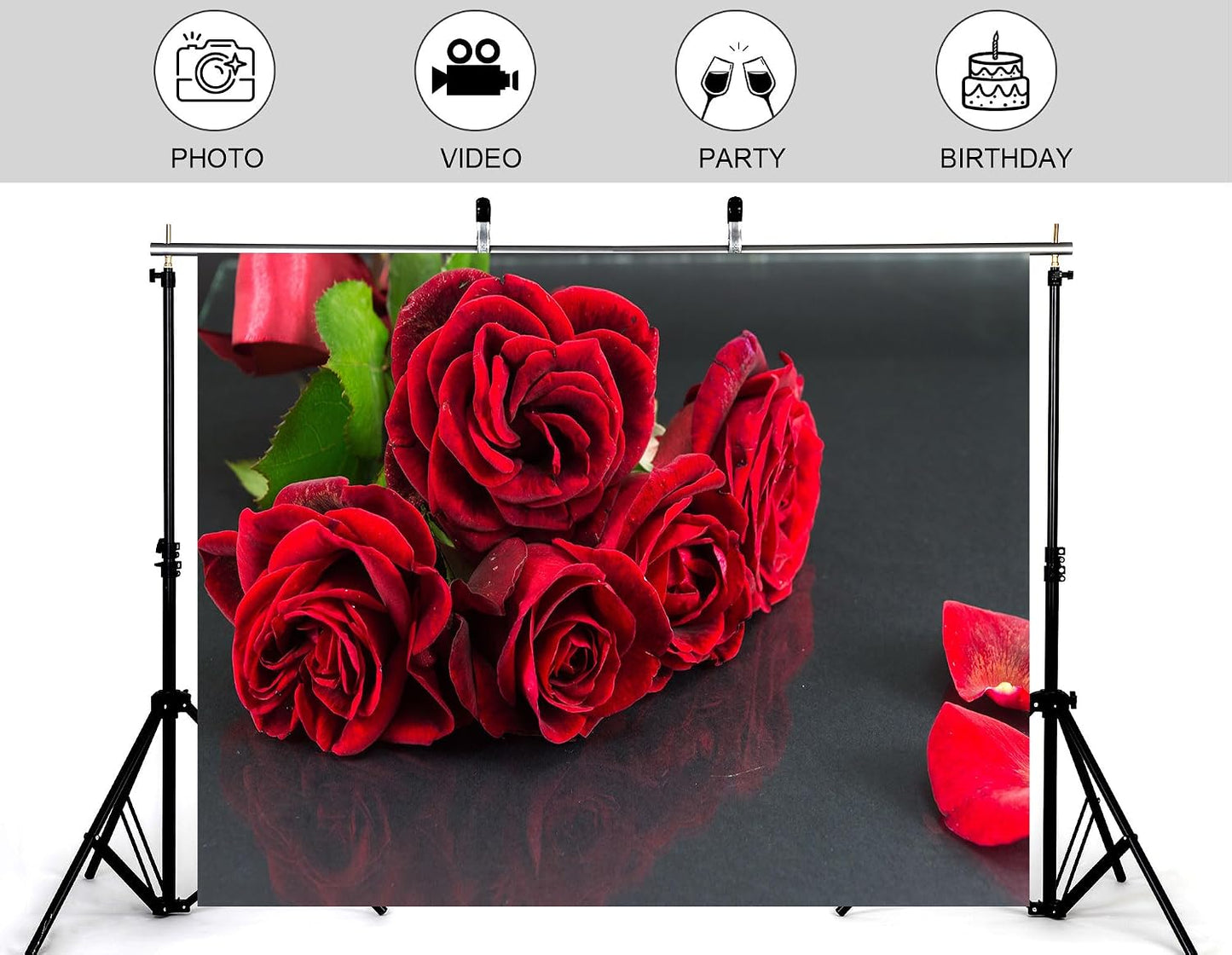KeyWork 6x6ft Red Rose Bouquet Backdrop Fresh Bloom Petal Photography Background for Valentine's Day Gift Party