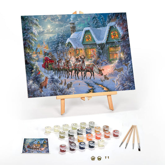 Ledgebay DIY Paint by Numbers Kit for Adults Framed Canvas: Beginner to Advanced Paint by Numbers Kit, Kits Include Acrylic Paint Set Brushes & Tabletop Easel (Christmas Magic 12" x 16" Framed)