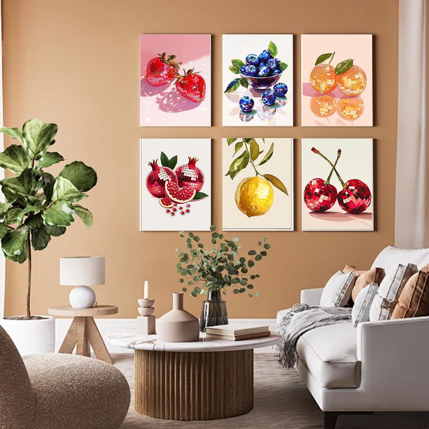 DAZZLEDOTS Diamond Art Kits for Adults, 6 Pack Disco Ball Diamond Painting Kits for Beginner Fruit 5D Full Drill Round Diamond Dots Crafts Gem Art for Home Wall Decor Gifts 12x16 Inch