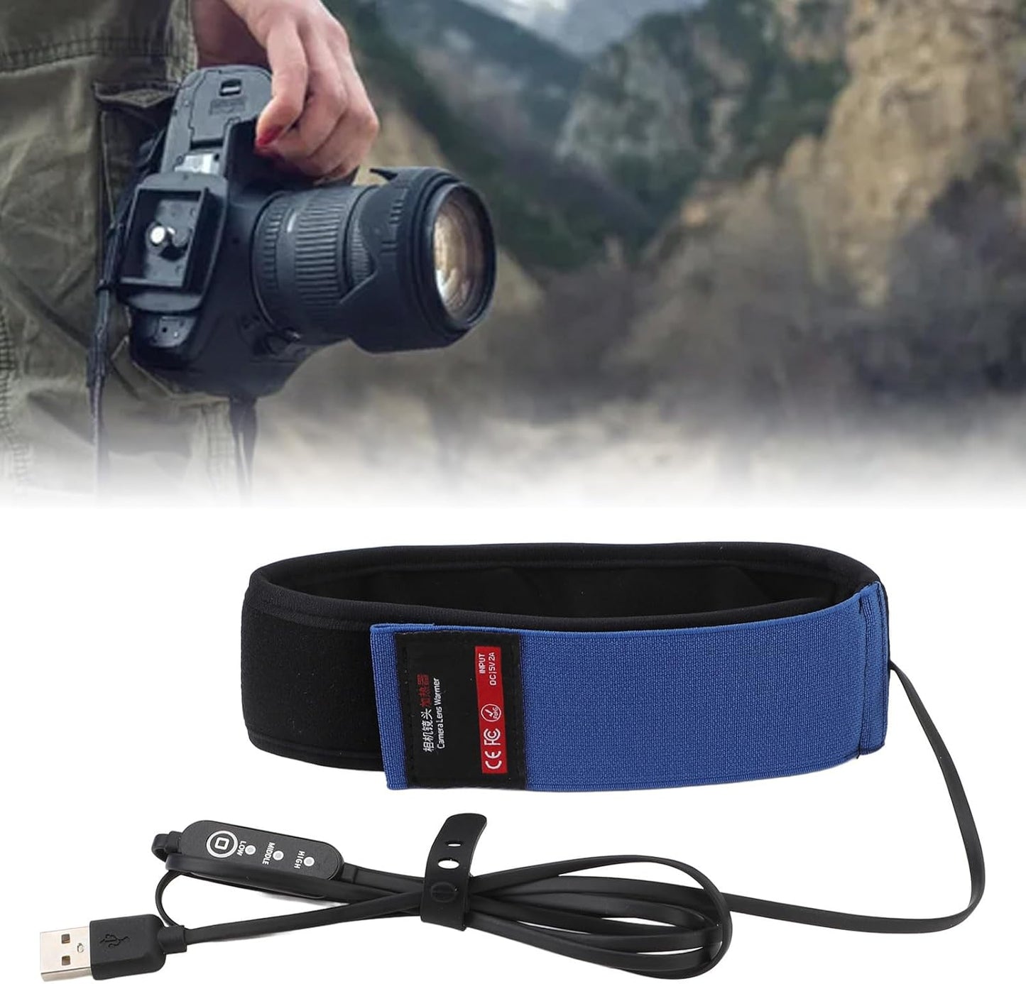 aqxreight 3 545mm 21 5in (545mm) Lens Warmer Anti Fog Temperature Adjustable USB Hook and Loop Lens Heater for Camera