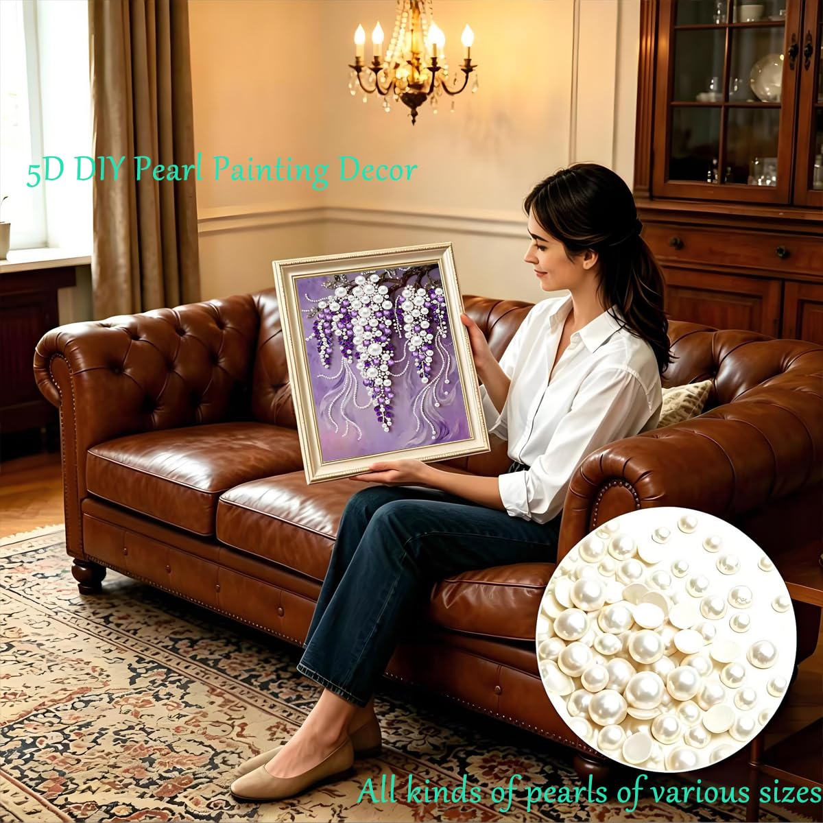 GEMFAMILY Violet Pearl Diamond Art Kits for Adults,DIY Special Shaped Diamond Painting Kit for Beginners,5D Diamond Painting Pearl Gem Art for Home Wall Decor 12 X 16 Inch
