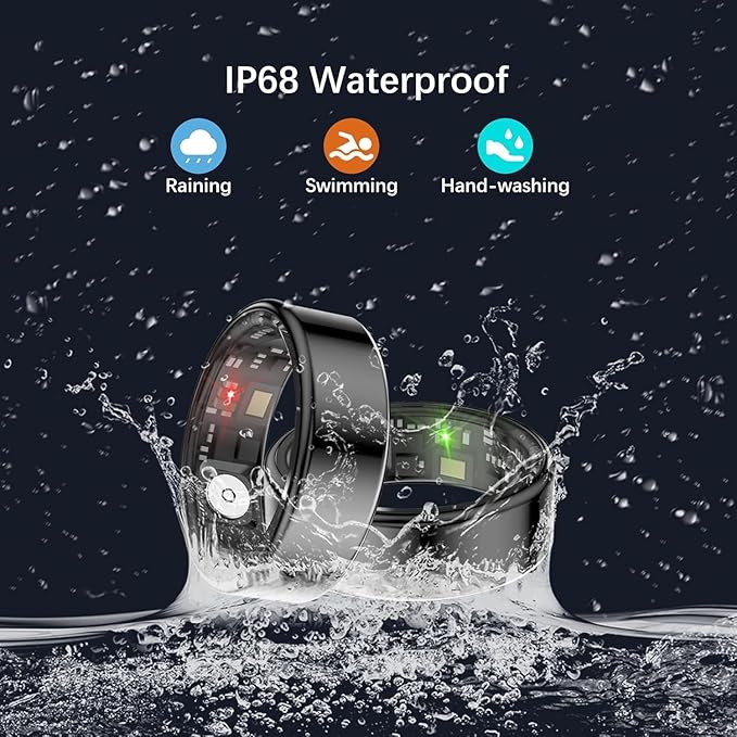 Smart Health Rings for Women Men, Fitness Tracker with Heart Rate, Blood Oxygen, HRV, Sleep Tracker, Step Tracker, No Subscription Fee, IP68 Waterproof Smart Ring for iphone & Android (Black 13#)